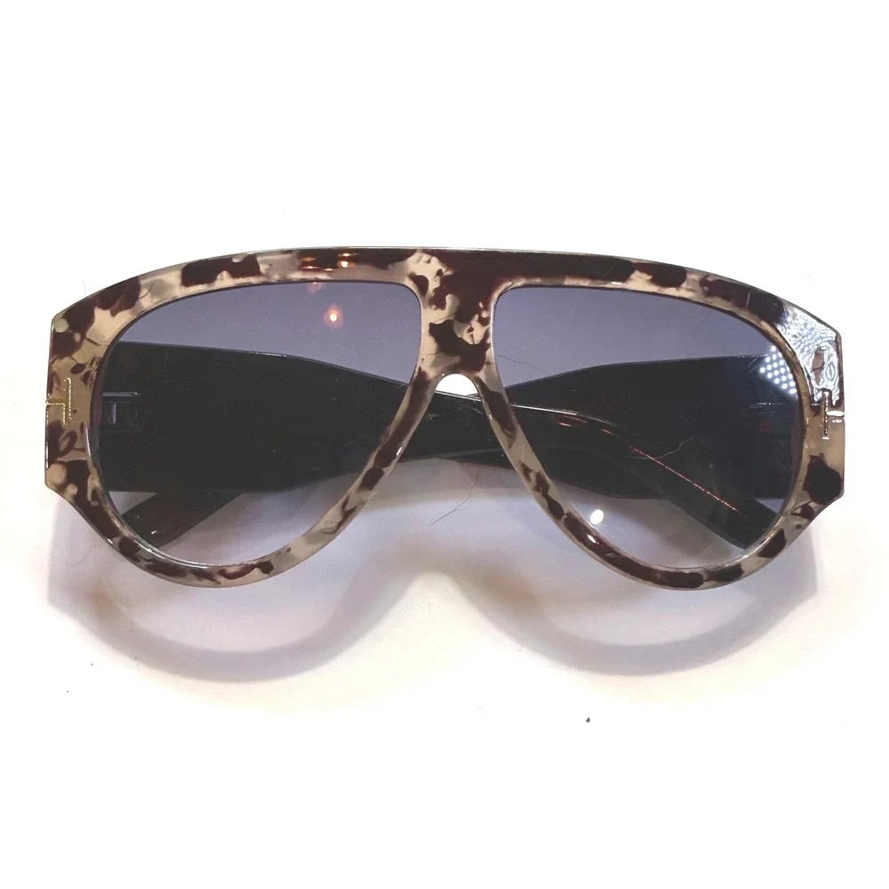Oversized Shield Aviator Sunglasses Marble Tortoise Gradient Lens M6154 Gold T